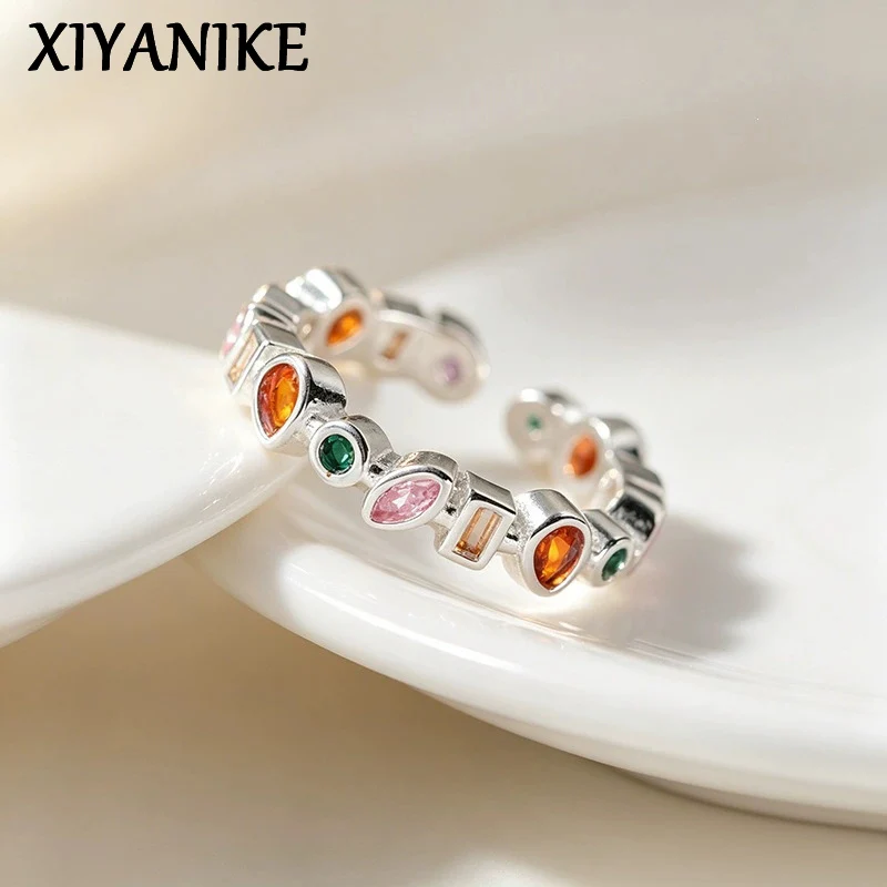 XIYANIKE Colorful Zircon Waterdrop Adjustable Finger Rings For Women Girl Sweet Fashion New Jewelry Gift Party Wholesale кольцо