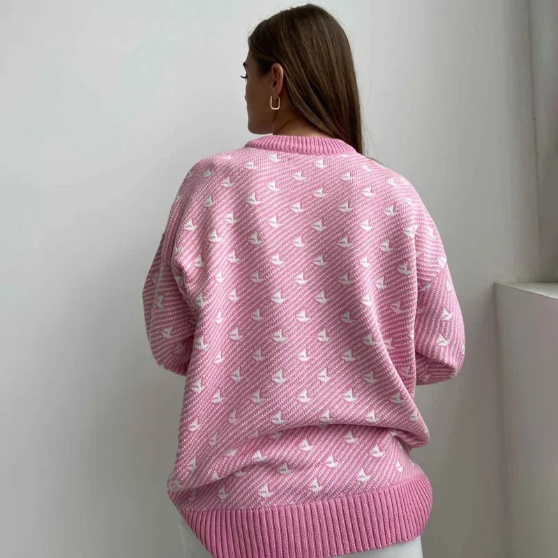 Talenza Knitted Loose Sweater Pullover Women's Fashion Printed Long Sleeve Sweater Casual Slim Round Neck New Pullover Sweater