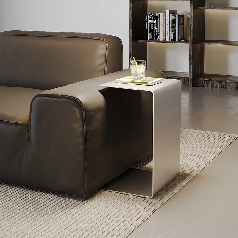 

Italian Minimalist Side Table Brushed Stainless Steel End Table Mobile Sofa Accent Tables Modern Tea Tray for Living Room