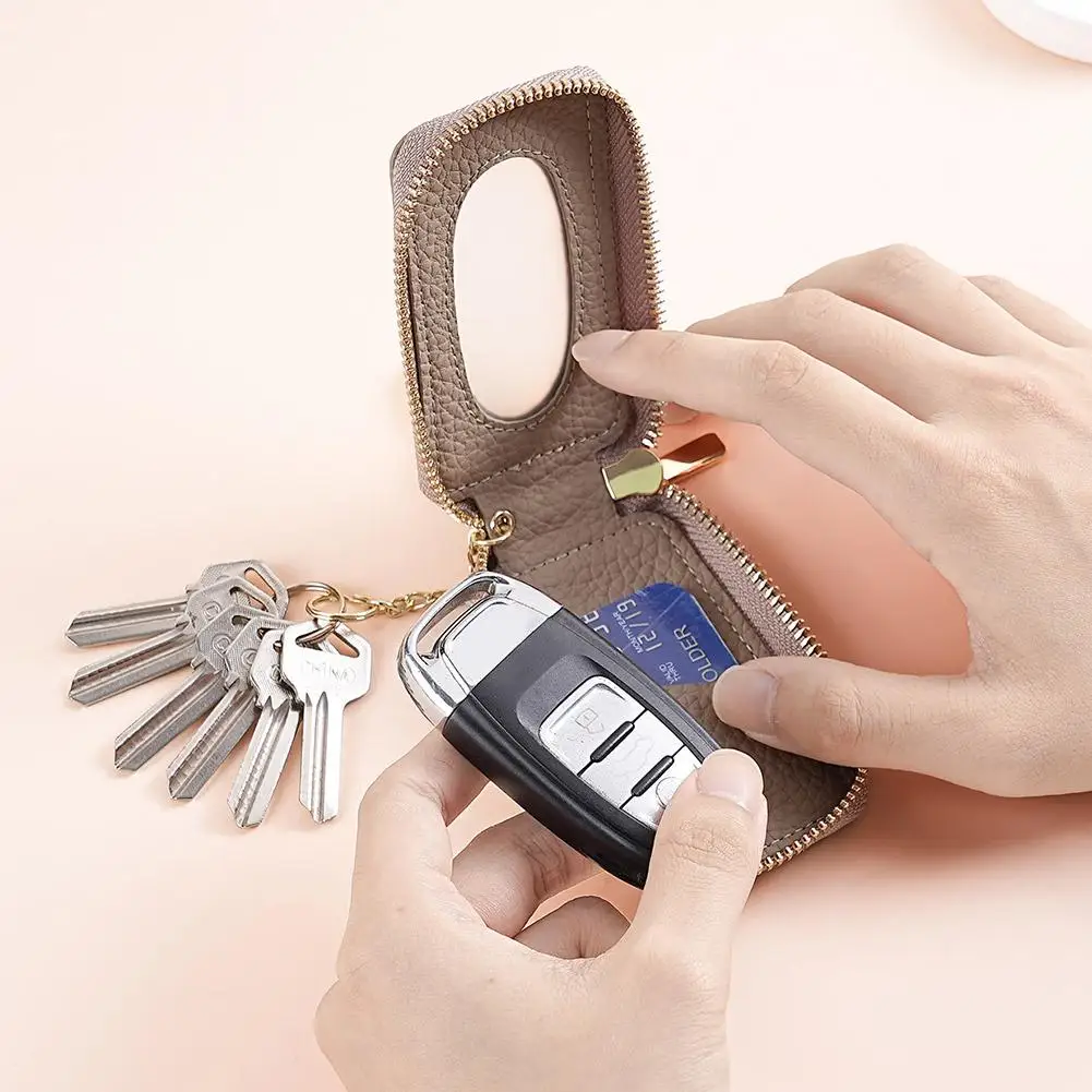 Universal Car Key Bag PU Leather Car Key Holder With Clear Window Smart Key Fob Case Key Pouch Car Remote Keychain Women Man