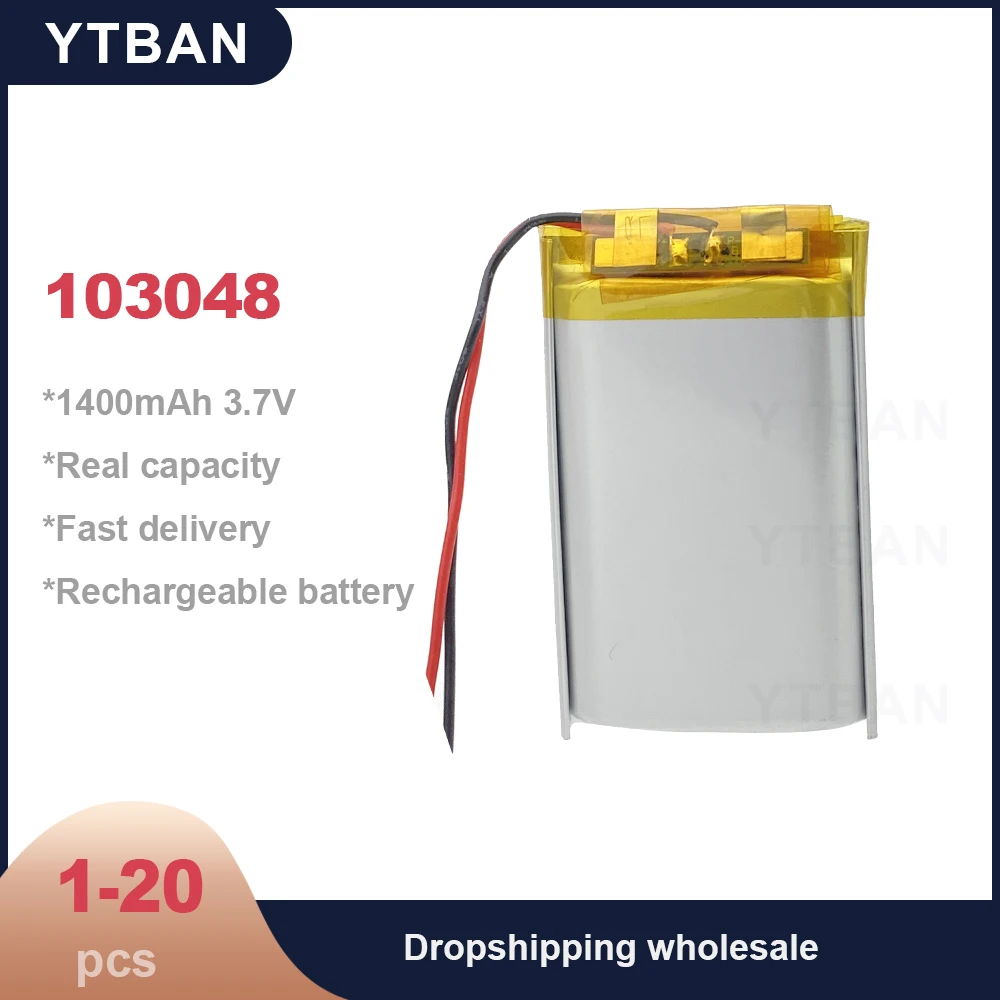 

3.7V 103048 1400mAh Rechargeable Lithium Li-polymer Battery Replacement DIY Battery for Camping Lamp Headlight Audio Massager