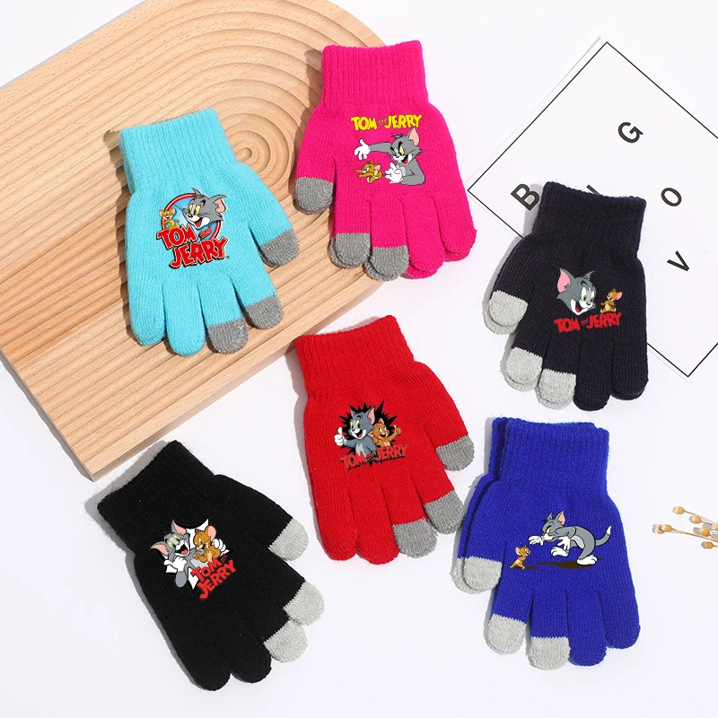 Tom and Jerry Knitted Gloves Kawaii Anime Screen Gloved Women Men Winter Warm Cartoon Accessories Knit Glove Birthday Gift