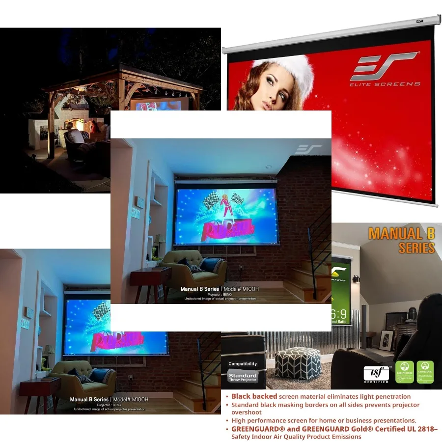 Manual B, 100-INCH Manual Pull Down Projector Screen Diagonal 16:9 Diag 4K 8K 3D Ultra HDR HD Ready Home Theater Movie Office P