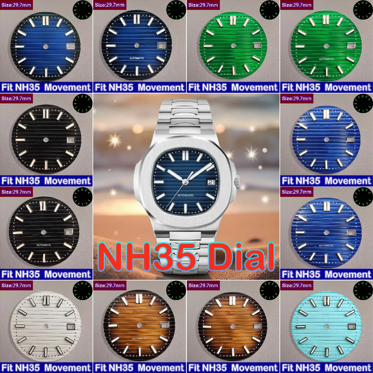 29.7mm Nautilus Dial NH35 Dial Watch Green Luminous Dial Men‘s Watch Fits NH35 Movement Watch Accessories Watch Repair Tool