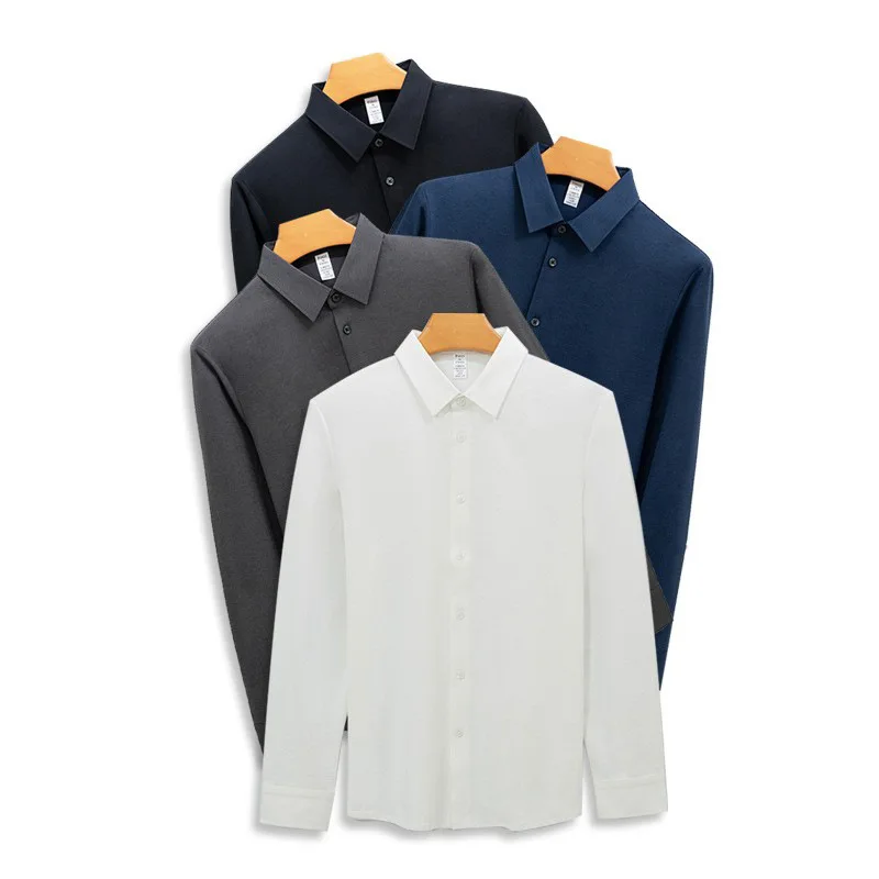 Premium Knit Long Sleeve Shirt Men's Seamless Stretch Wrinkle-Resistant Moisture-Wicking Sportswear Top