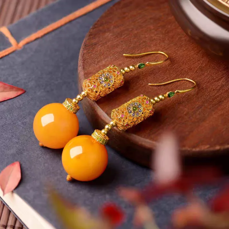 

Chinese Classical Style Copper Gold-plated Hollow Out Women's Earrings, Simple Retro Accessories
