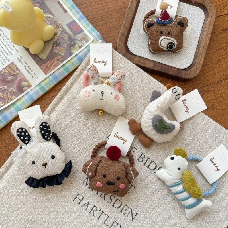 Children's Animals Hairpins Fabric Cotton Filled Cartoon Children's Hair Clips Versatile Bunny Puppy Headband Hair Accessories