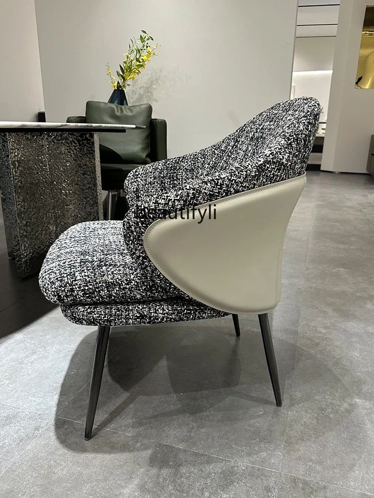 Chair Dining Chair Home Leisure Coffee Chair Armrest Diablement Fort Stainless Steel Black Titanium Italian Minimalist Design