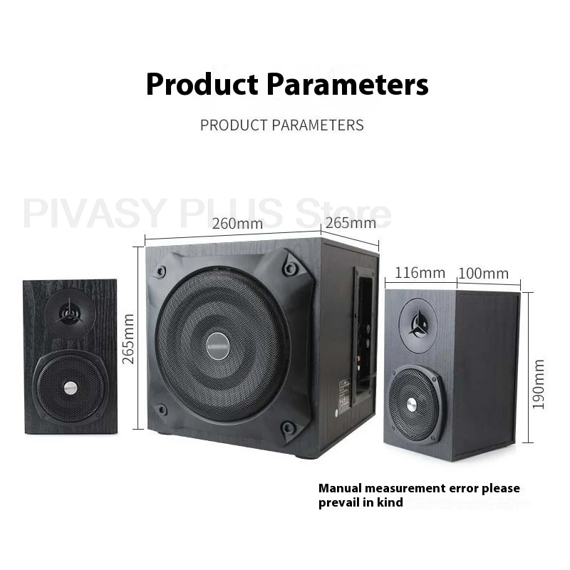 50/80W Powerful Bluetooth Speaker Set  6.5 Inch Subwoofer 2x3inch Satellite Speakers 4ohm Sound Box Audio For PC TV Home Theater