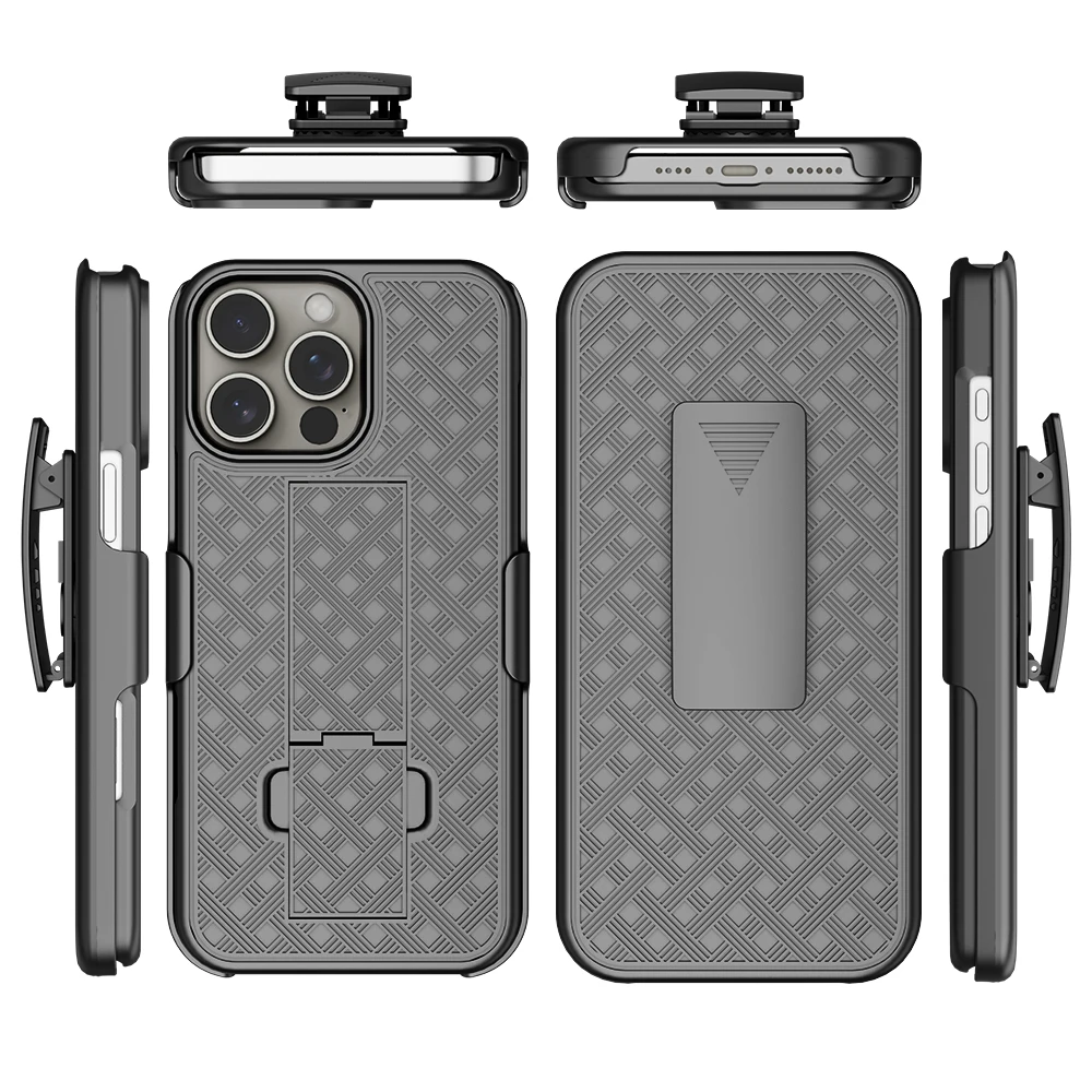 Fit iPhone 16 Pro Phone Case, Hybrid Hard Shell Holster Combo Case With Kickstand & Belt Clip For iPhone 16 Pro Max 6.9\