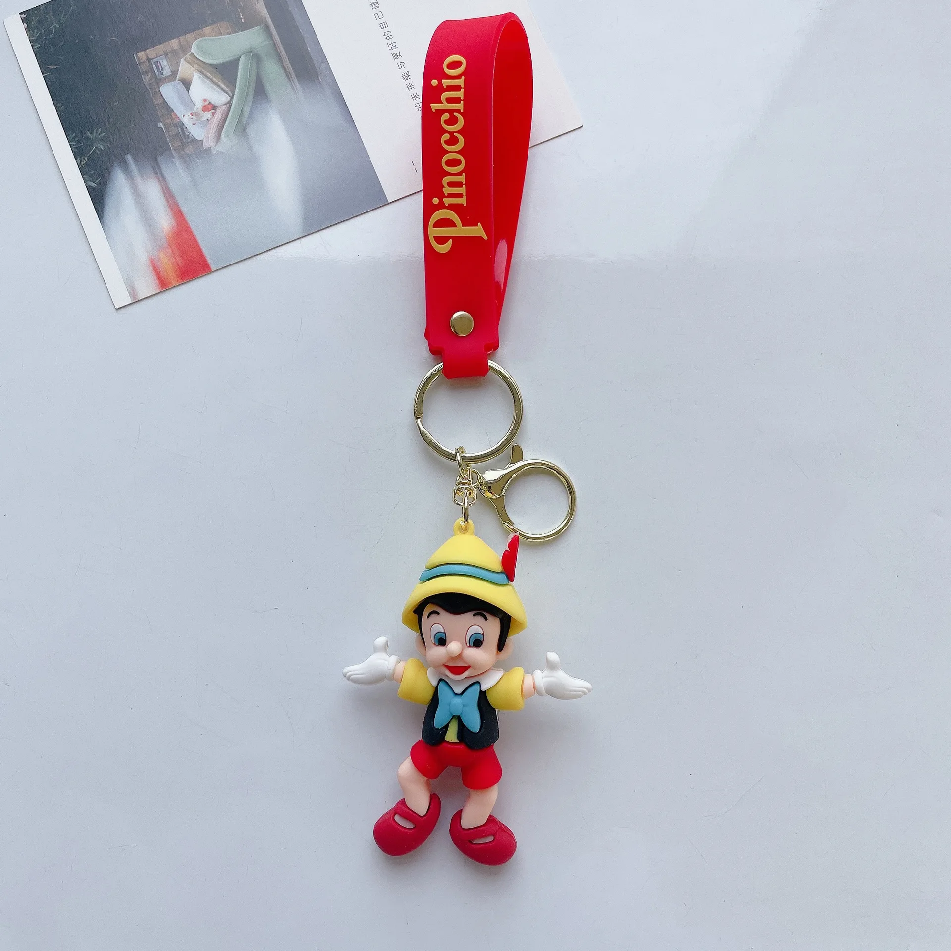 Hot Disney Anime Pinocchio Pinocchio Geppetto Keychain Keyring Accessories Bag Decoration Cartoon Model Pendant Toys Keyholder