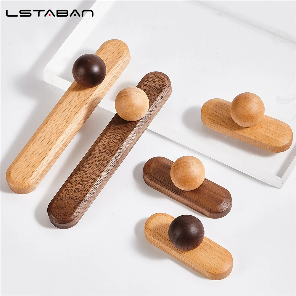 Walnut Cabinet Handles Modern Minimalist Wardrobe Pulls Round Wooden Knobs for Drawers Kitchen Luxury Handcrafted Hardware