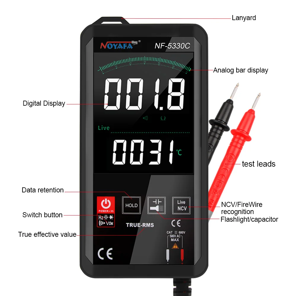 NOYAFA NF-5330A/C Smart Multimeter Digital Professional DMM Tester HD Color Screen Ultrathin Intelligent OHM NCV Voltage Meter