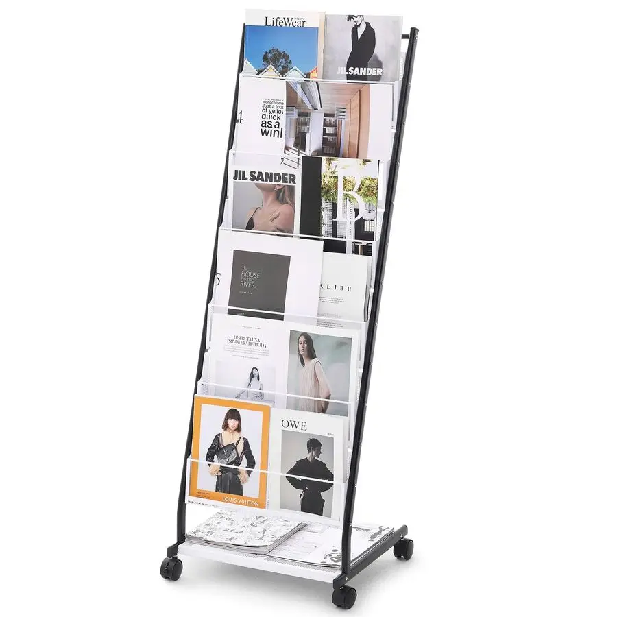 

Brochure Display Rack, 6Tier Magazine Literature Display Stand, Floor Standing Magazine Rack Newspaper Catalog Holders, Movable