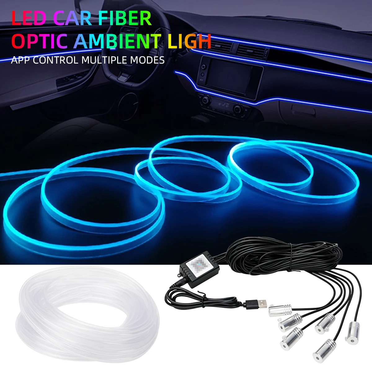 Auto 4/5/6-in-1 Innenraum-Dekorationsbeleuchtung RGB Glasfaser-Lichtstreifen USB Armaturenbrett Neon-Lichtstreifen App-Steuerung Zubehör