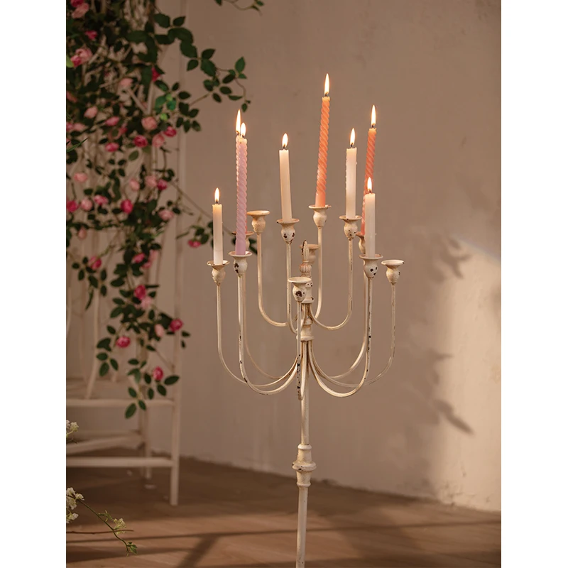 12-Arm Iron Floor Candelabra, Distressed Vintage Finish with Weathered Black Speckles, Rustic Antique Look Candle Holder, 87cm
