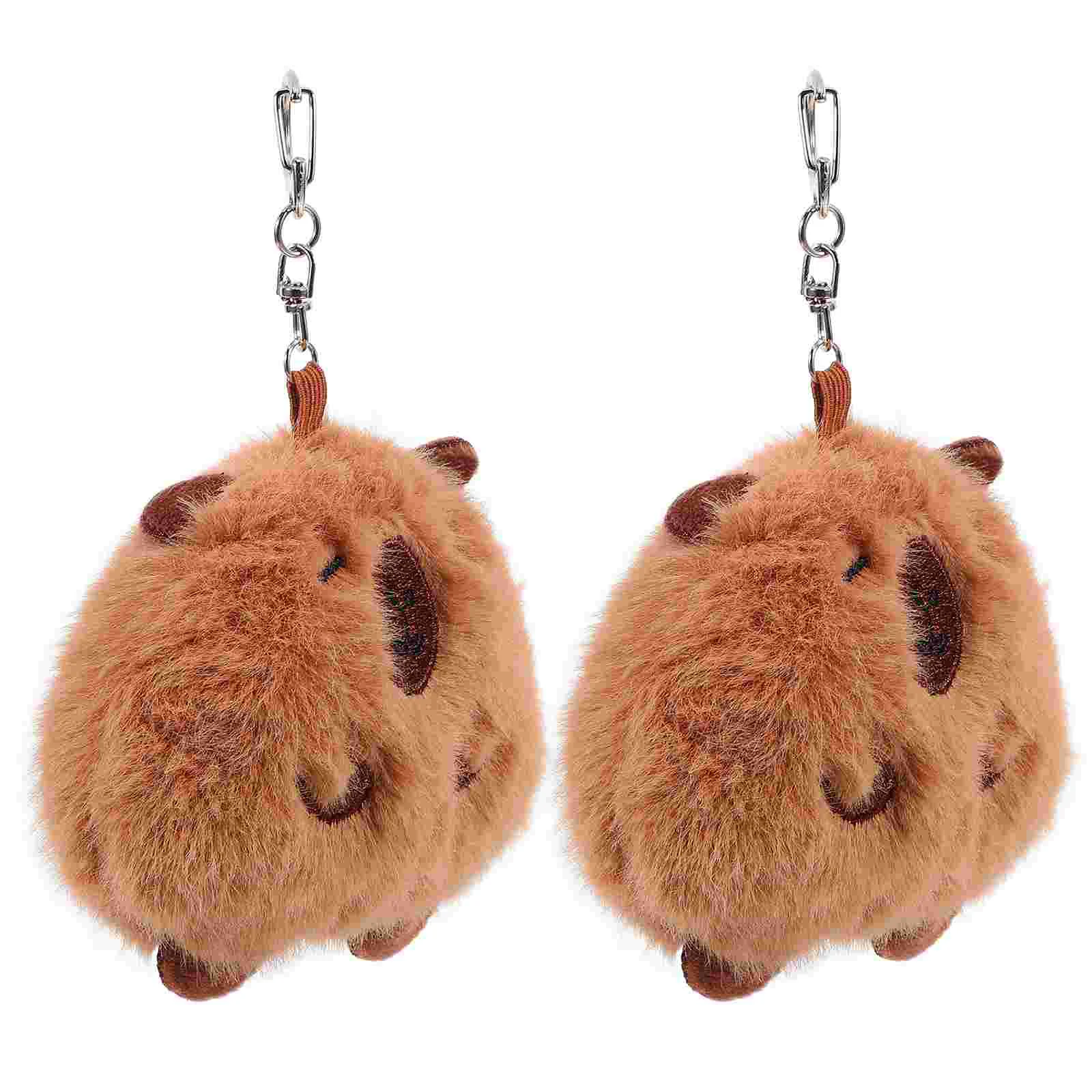 

2 Pcs Capybara Keychain Bag Supplies Lovely Ornament Stuffed Ring Hanging Pendants Decorative Cartoon Fob