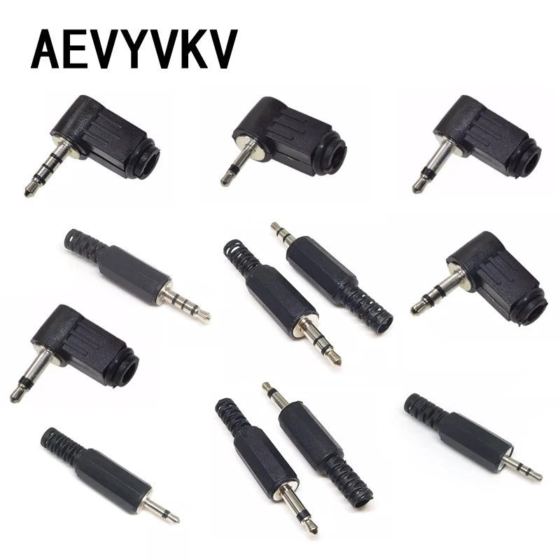 5Pcs 2.5mm / 3.5mm Audio Plug Mono Stereo Headset Jack Headphone Connector Microphone Black Audio Plug Jack Adapter Connector