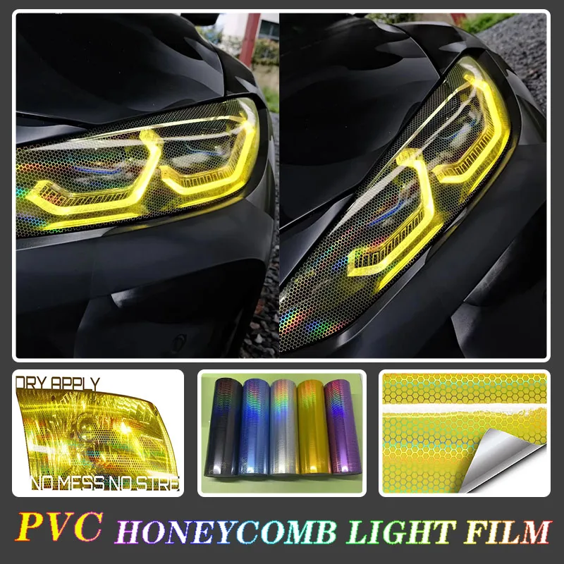 Car motorcycle Laser Honeycomb Headlights Taillight Foil Vinyl Wrap Headlight Tint Waterproof Film Fog Light Taillight Stickers