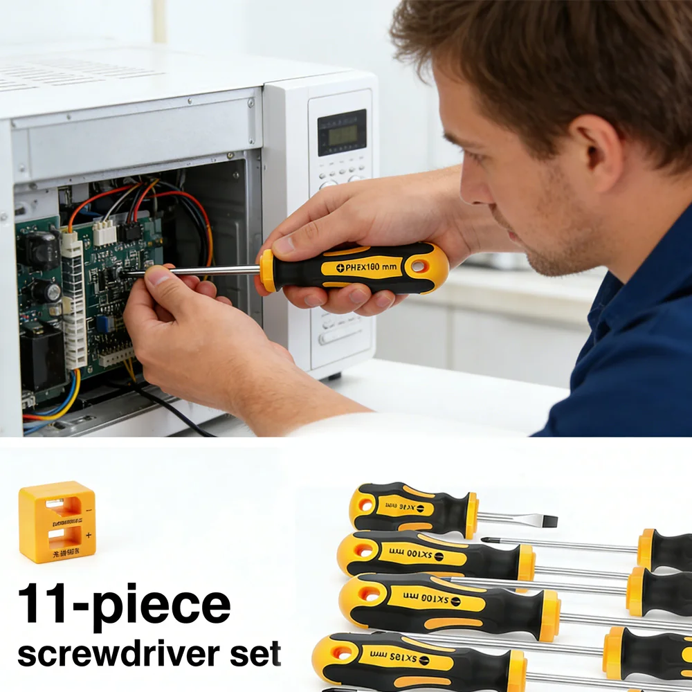 

Набор магнитных отверток 11 в 1, крестовая плоская головка отвертки, многофункциональные прецизионные ручные инструменты с намагничивателем