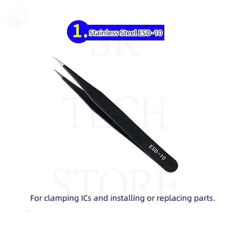 6pcs Precision Tweezers Set ESD Anti-Static Stainless Steel Tweezers Repair Tools for Electronics Repair Soldering Craft Tools