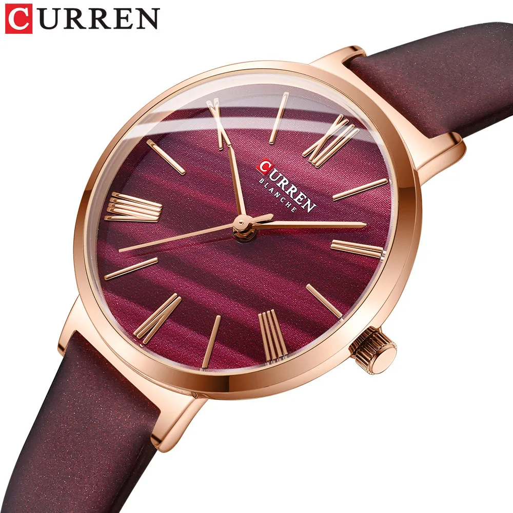 CURREN 9076 Ultra-thin Quartz Watch for Ladies, Small Dial Waterproof Round Analog Leather Strap Wristwatch