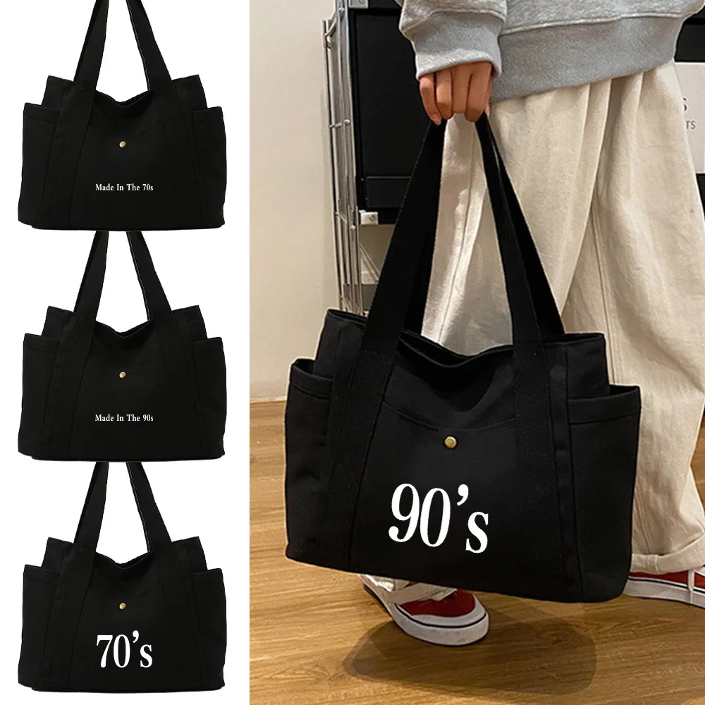 New Canvas Tote Bag Years Printing with Multi Side Pockets and Reinforced Handles Spacious for Work School and Daily Commute