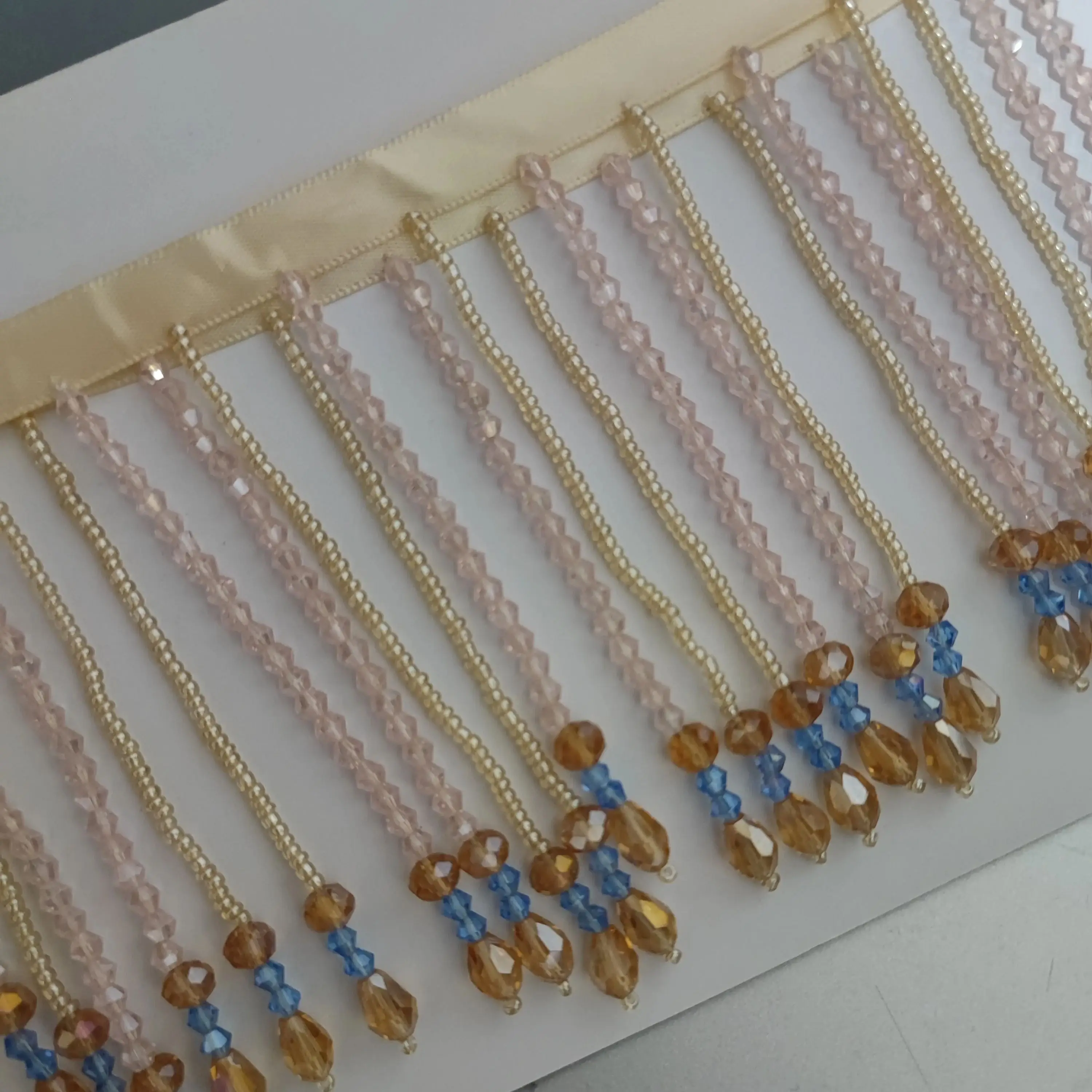 Flecos de cuentas de cristal lavanda rosa dorado de 9cm de ancho, vestido de moda, bolso de disfraz, zapato, flecos de perlas, flecos de pantalla