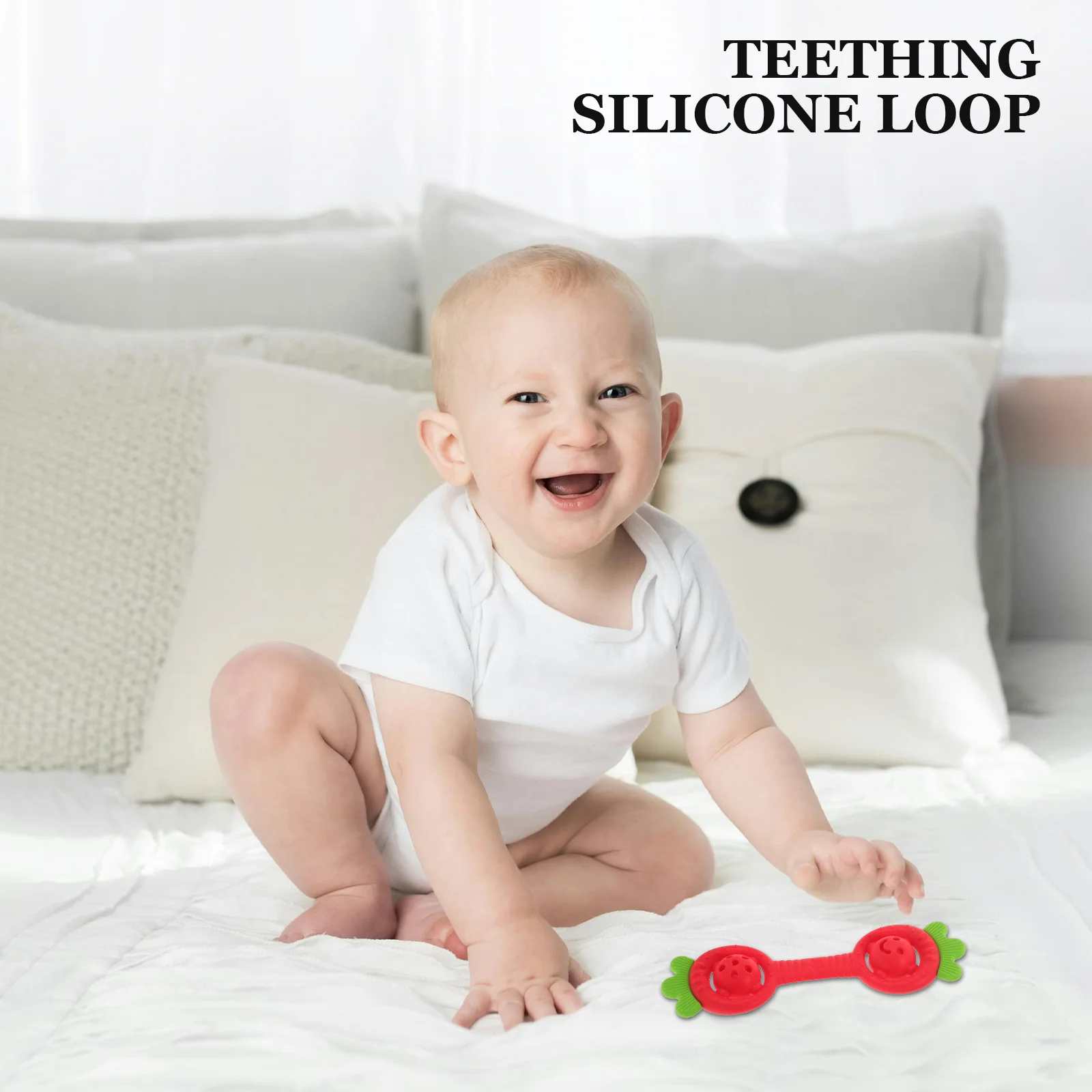 Adorable anillo mordedor de silicona de dibujos animados para bebés, juguete sensorial para masticar con alivio Molar, ligero, fácil agarre, calmante para bebés