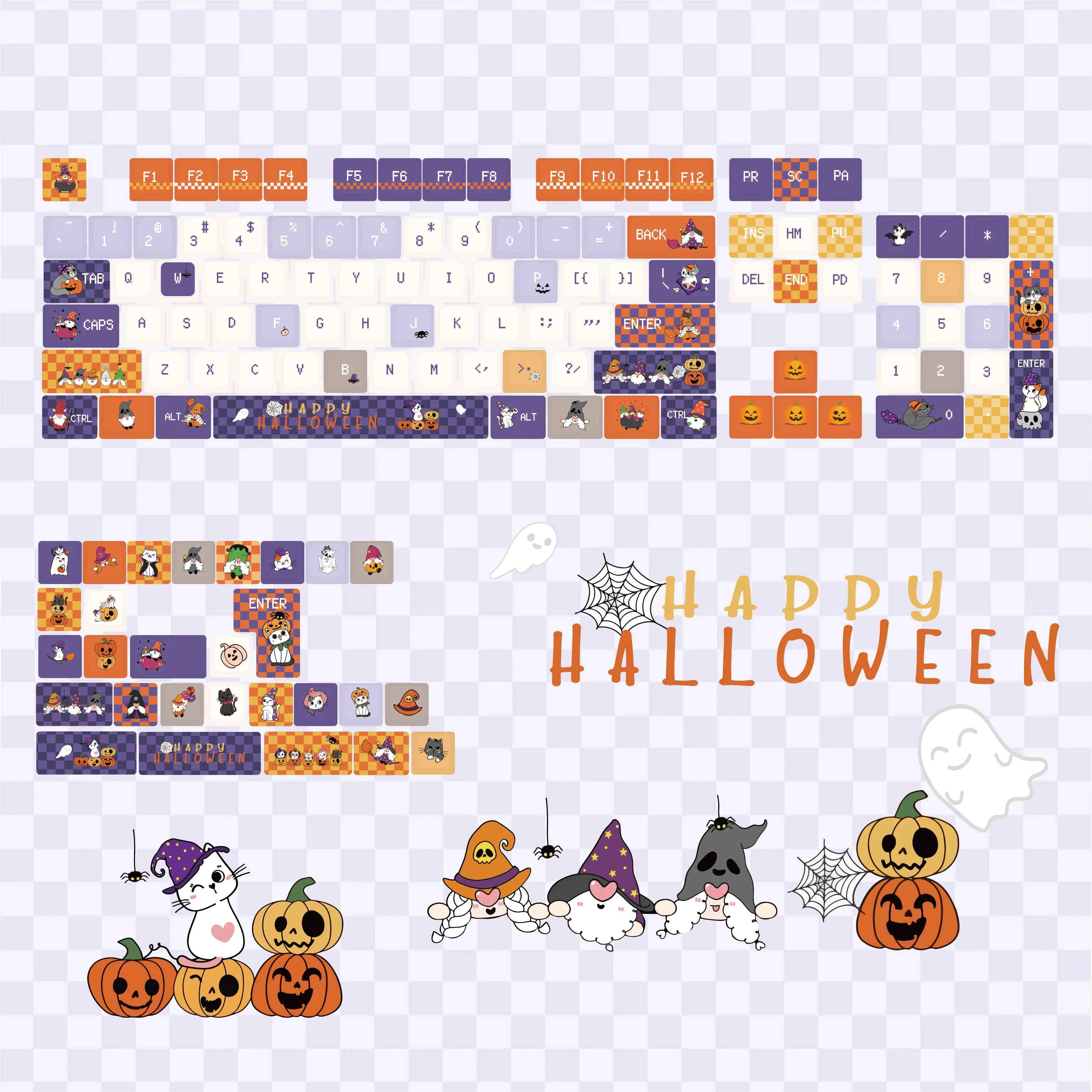 Trick or Treat Keycaps Halloween Keycap Cherry Profile PBT Dye-Sub Mechanical Keyboard Keycap Spooky Halloween Keycap Set