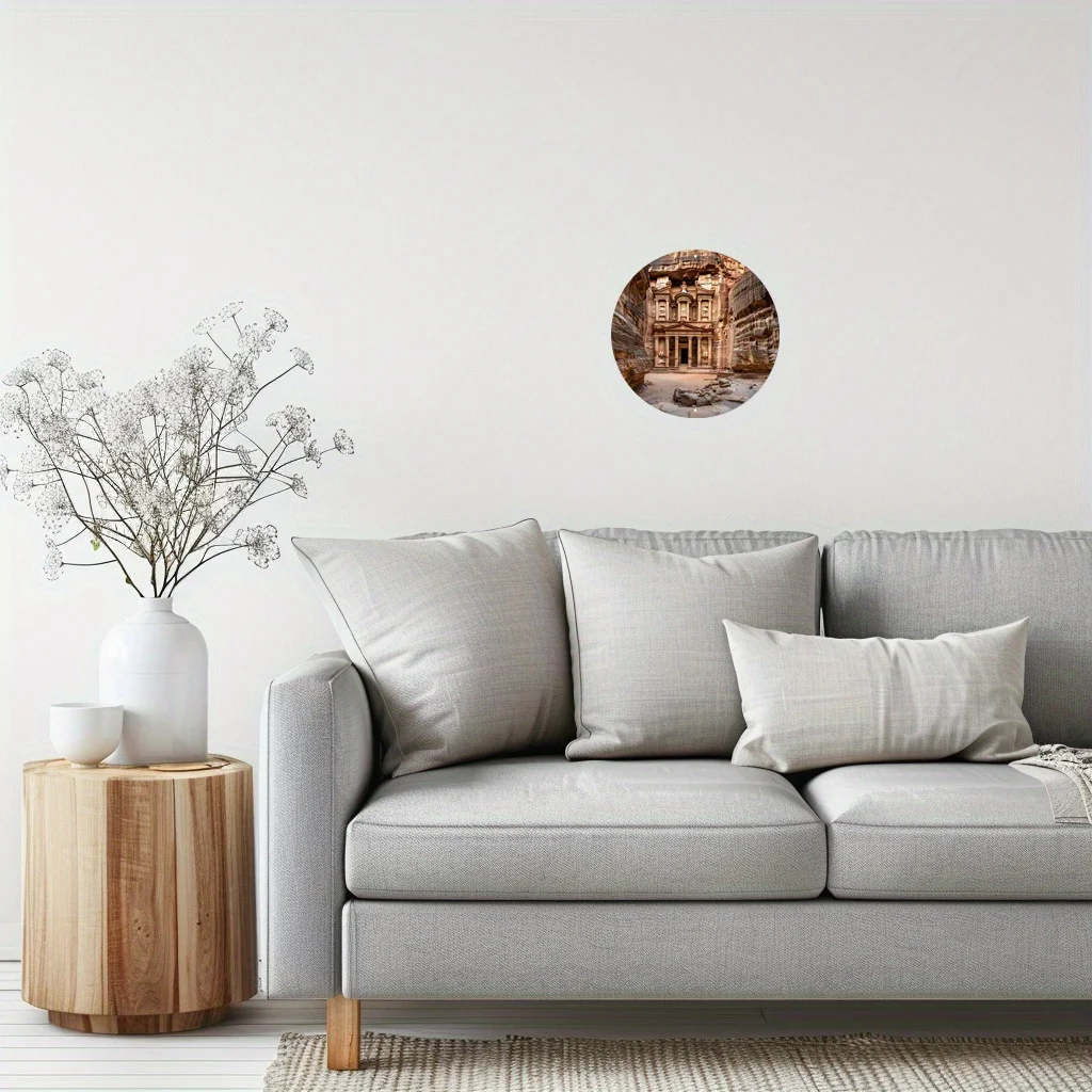 2D Flat, 1pc Petra Round Metal Wall Decor Sign - Elegant Arabic Name Plate, 20x20cm/8in Heavy-Duty Iron, Weather-Resistant /Outd