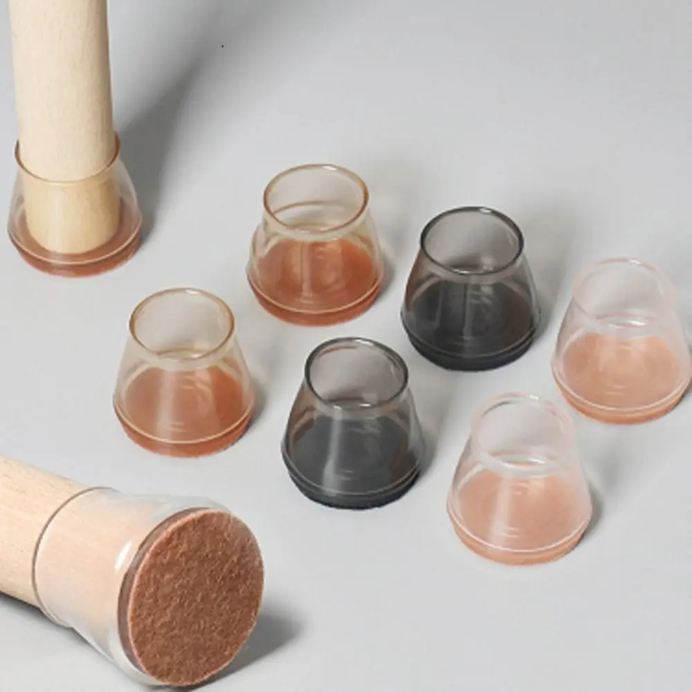 8pcs Transparent Silicone Chair Feet Cover Rubber Round Chair Leg Caps Non-Slip with Felt Chair Feet Pads Table