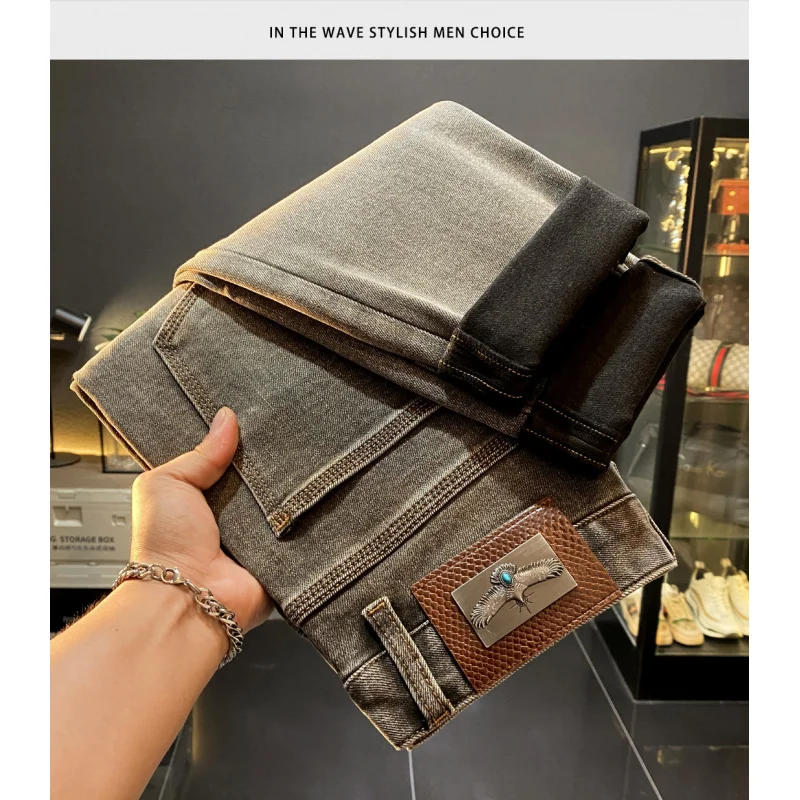 

Комфортная мужская одежда, элитные модные европейские товары, джинсы, мужские осенние 20225, новый стиль, эластичные повседневные длинные брюки