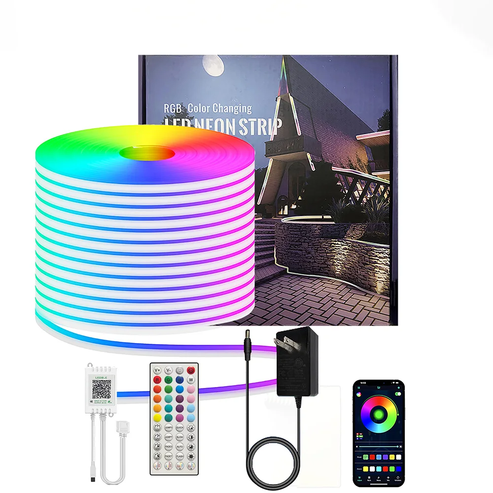 LED Neon Light Strip With 24V 2A RGB Waterproof Light Strip Suitable For Outdoor Decorative Atmosphere Lighting