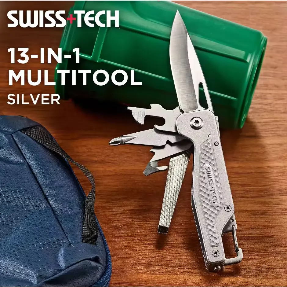 SWISS TECH 13 в 1, снаряжение для кемпинга, мультитул, поход на природу, тактические аксессуары, уличные военные складные ножи EDC