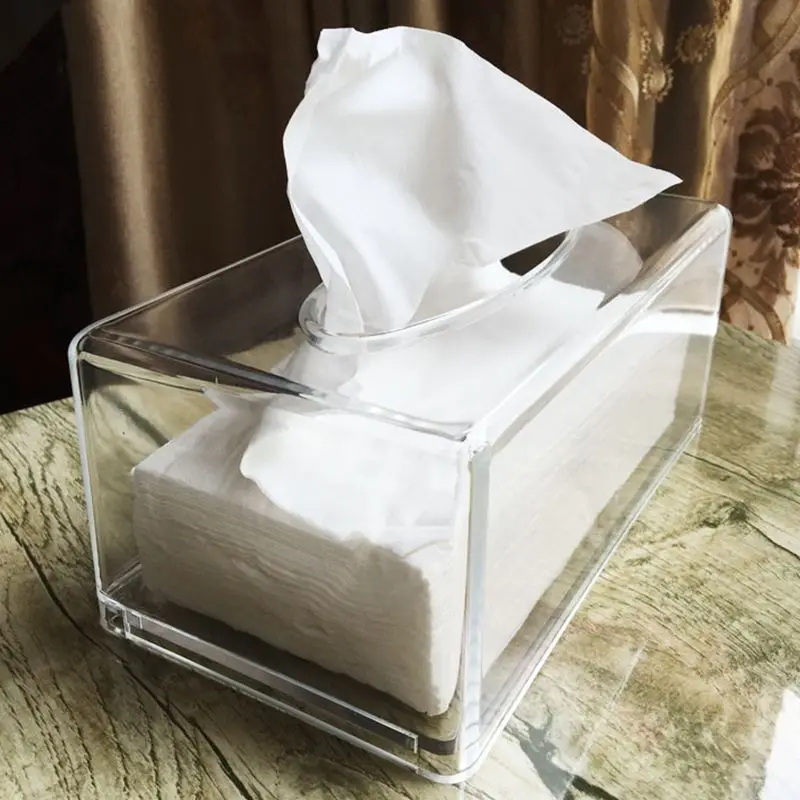 Facial Tissue Dispenser Box Cover Holder Clear Acrylic Rectangle Napkin Organizer for Bathroom, Kitchen and Office, 22x12x10cm