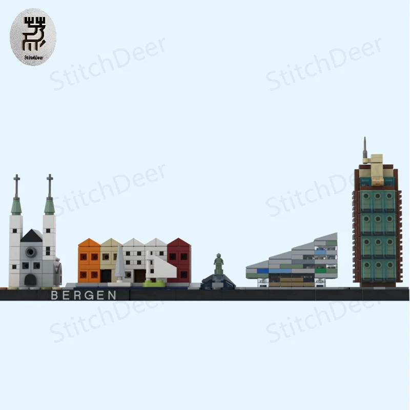 527PCS MOC West Coast City Bergen Skyline Street View Building Blocks Edifice DIY Assemble Model Toy Brick New Year Holiday Gift