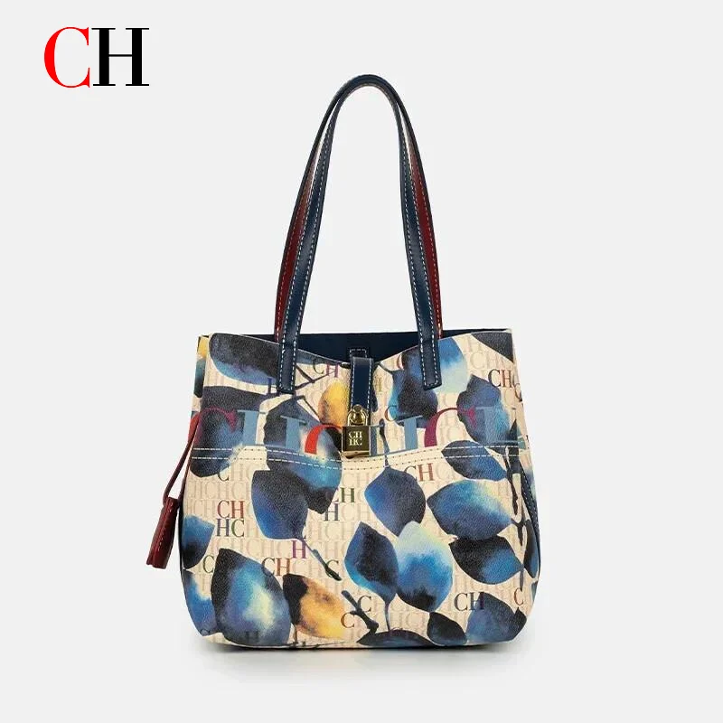 CH 2026 New Womens Bucket Bag Art Color Print Solid Handle Gold Lock Detail Daily Work Travel Shoulder Handbag