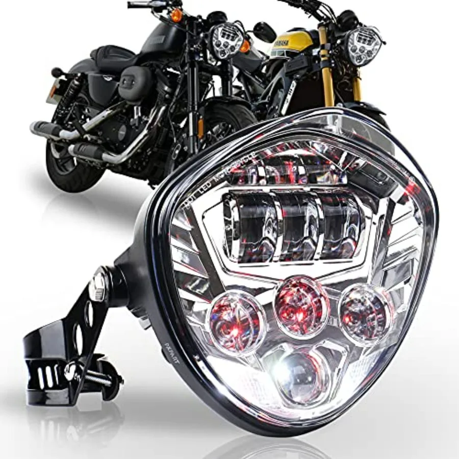 

7inch Motorcycle LED Headlight Hi Lo Beam White Red DRL with Universal Mounts Bracket Compatible with Harley Honda Kawasaki Suz
