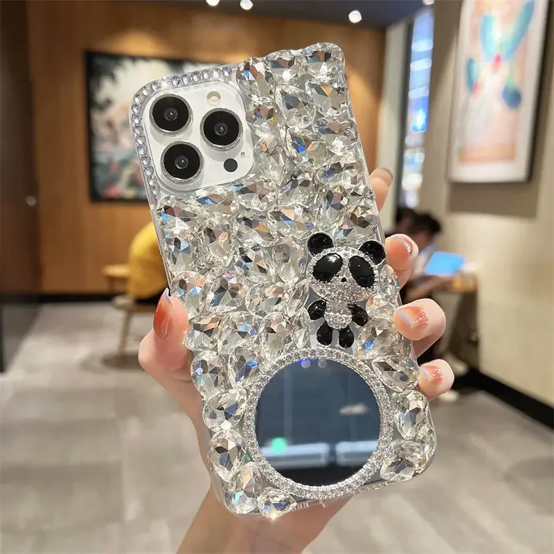 

Luxury Bling Bear Rhinestone Mirror Case, Phone Cover, for Galaxy A22, A32, A52, A71, A51, A72, A73, A53, A33, A74, A54, A34