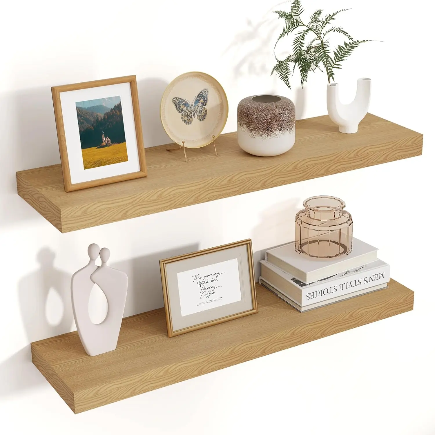 

Floating Shelves for Wall 24"W x 6.7"D x 1.37"H, Engineered Wood Wall Shelves with Invisible Brackets for Living Rm Bed Bath.