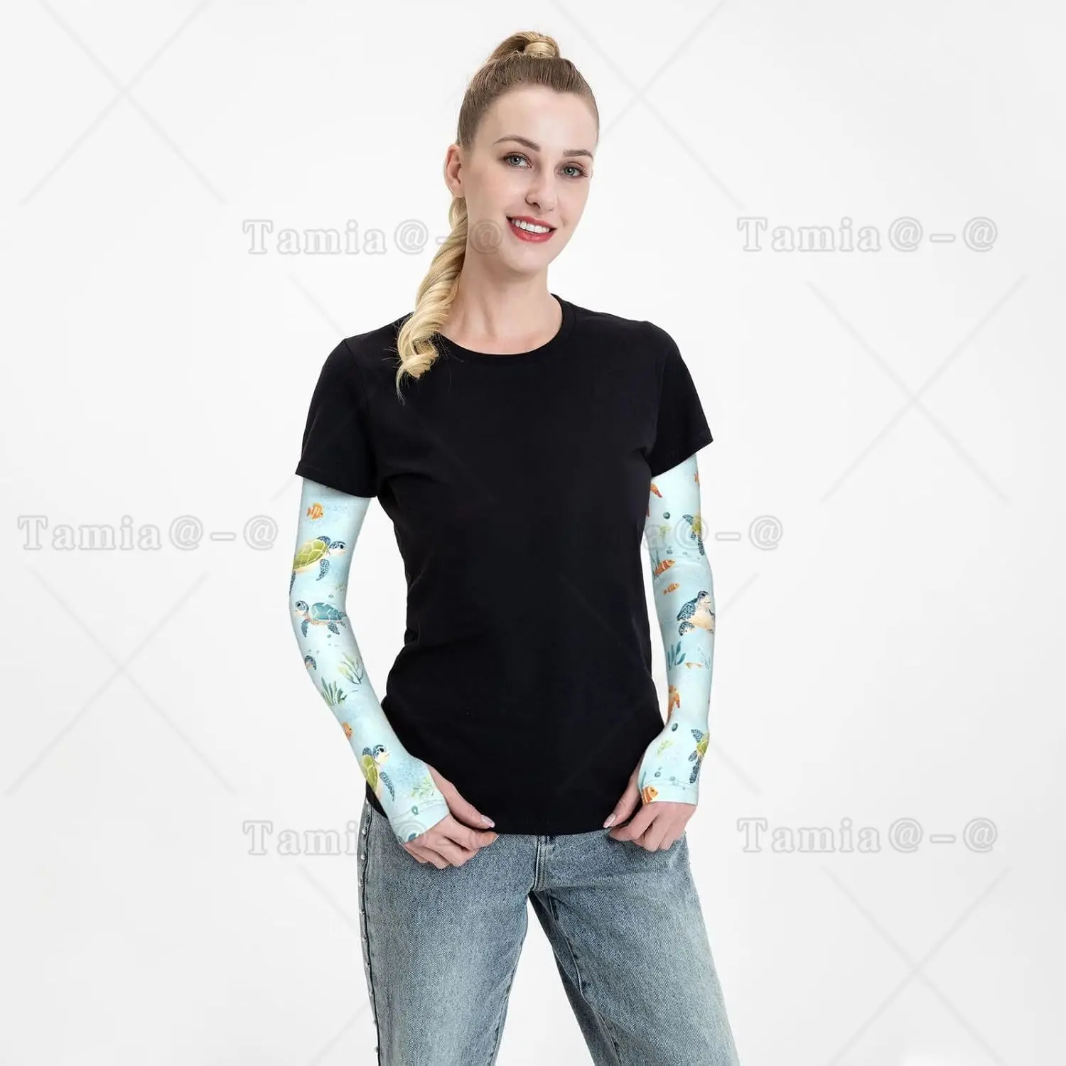 Cute Sea Turtles Cooling Sleeves Arm Sleeves Turtles Sun Arm Cover for Men Women Cycling Golfing - view 6