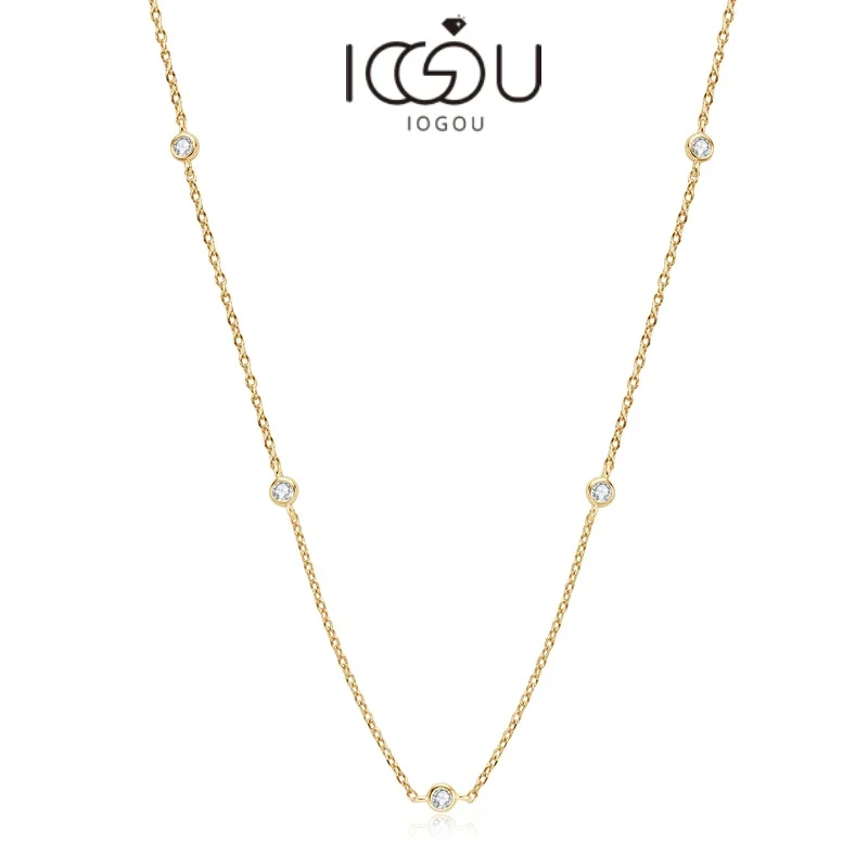 IOGOU Choker 925 Sterling Silver Round 2.5mm D Color Moissanite Naszyjnik dla kobiet 14k Gold Color Certyfikat Prezent 16+2 cale