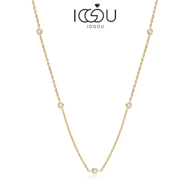 IOGOU Choker 925 Sterling Silver Round 2.5mm D Color Moissanite Naszyjnik dla kobiet 14k Gold Color Certyfikat Prezent 16+2 cale