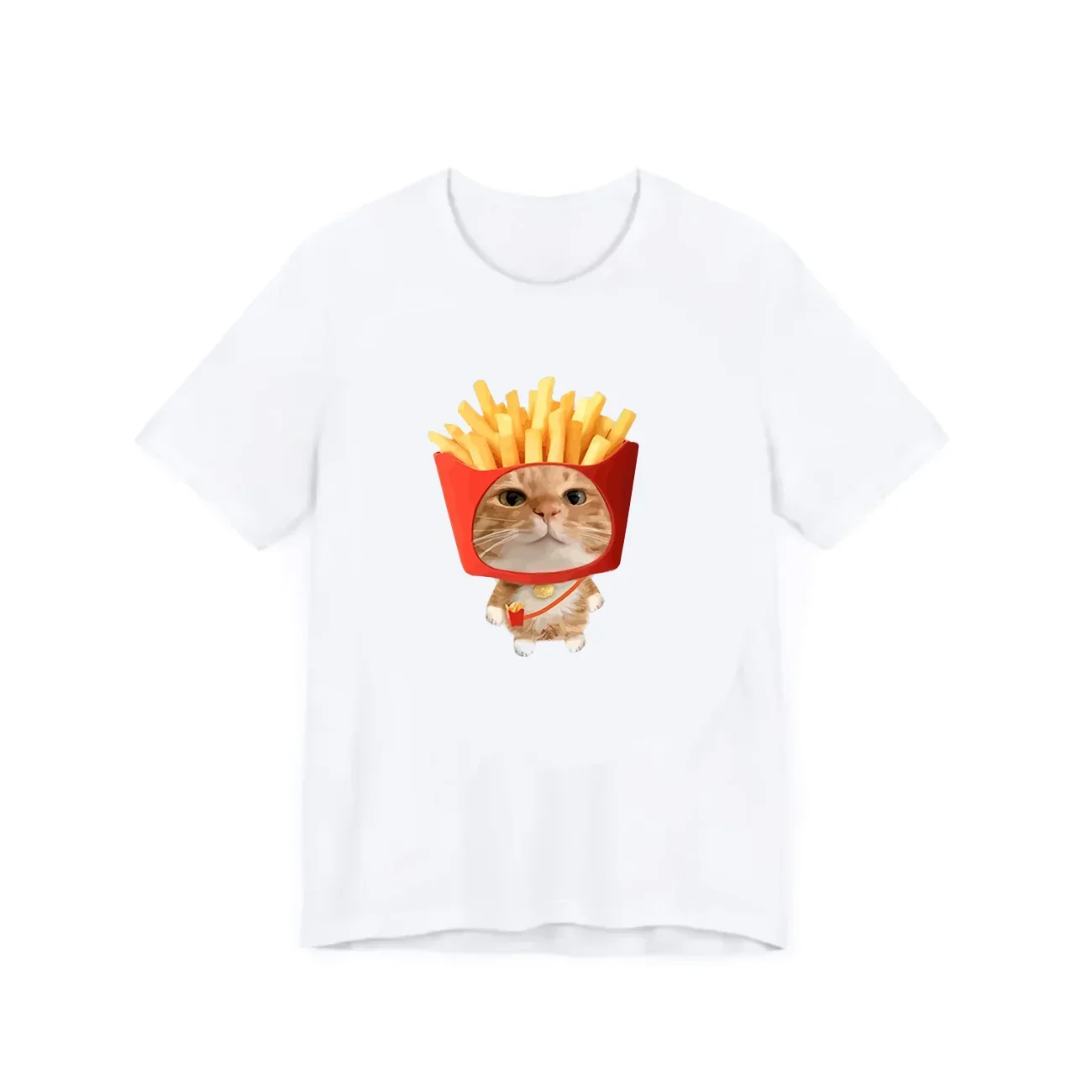 Cute Fries Bucket Orange Cat Graphic Women Tee Funny Food Pet Print Short Sleeve O-Neck Loose Casual Summer Streetwear Women Tee
