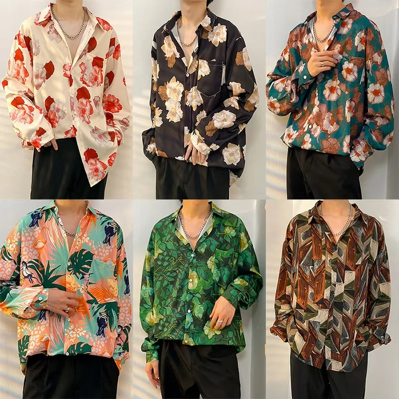 

Japan Style Vintage Silk Long Sleeve Shirt For Men Trendy Light Luxury Loose Fit Casual Shirt Spring Trendy Hooligan Chic Sh