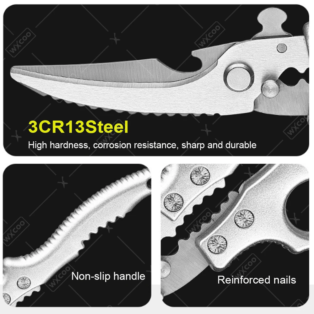 WXCOO Kitchen Scissors Chicken Bone Scissors Multi-Functional Meat Vegetable Fish Anti-Slip Handle Scissors Kitchen Specialised