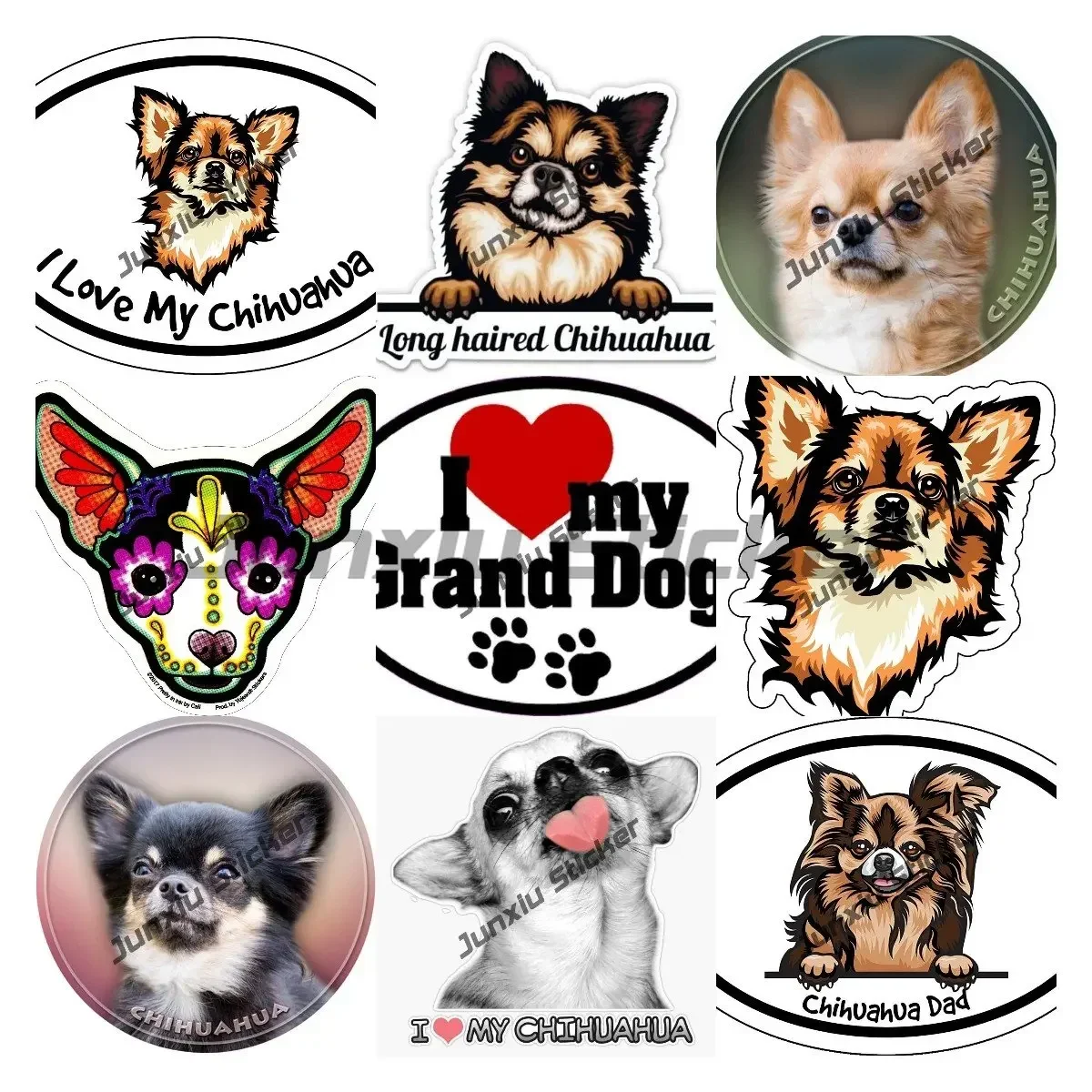 

Cute Chihuahua Dog Stickers Long Haired Chihuahua Puppy Cartoon Waterproof Vinyl Decals Decoration Cars Bumper Rear Windshield