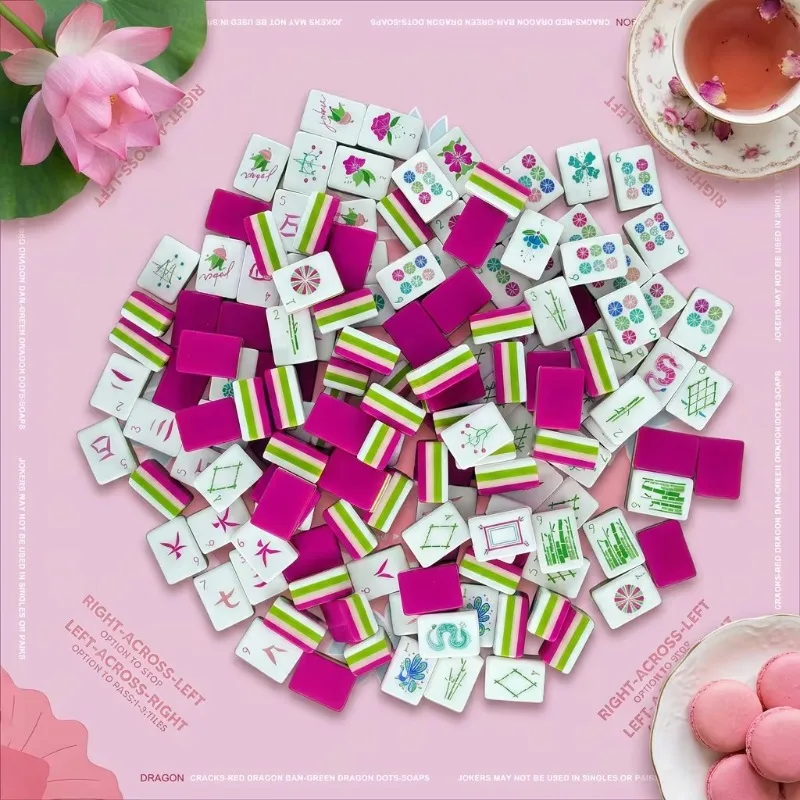 

Acrylic 32mm160 pieces,4-layer engraved luxury mahjong tiles with light pink floral pattern pads,suitable for garden tea parties