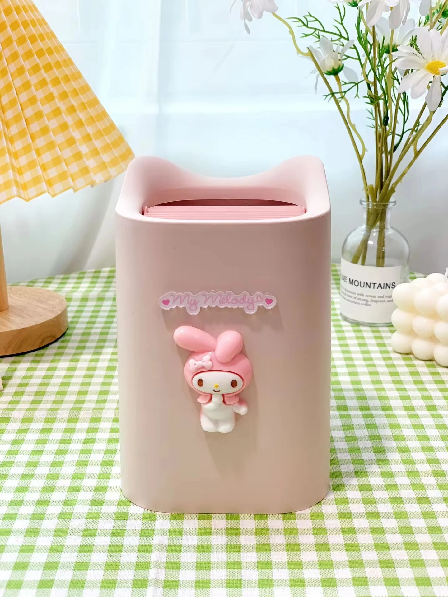 Kawaii Sanrio Cinnamoroll Desktop Trash Can Hello Kitty Melody Kuromi Shaker Scrap Basket Debris Storage Bucket Home Girl Gifts